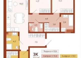 Продается трехкомнатная квартира, 89.3 м2, Тюмень, Ленинский округ