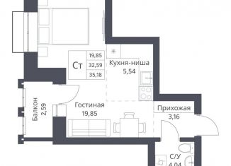 Квартира на продажу студия, 32.6 м2, Новосибирск, метро Заельцовская
