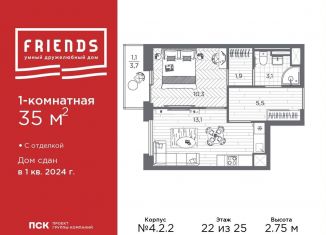 Продаю однокомнатную квартиру, 35 м2, Санкт-Петербург, набережная реки Каменки, 13к1, метро Озерки