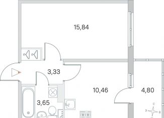 1-комнатная квартира на продажу, 34.7 м2, посёлок Стрельна, ЖК Любоград