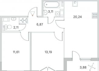 Продажа двухкомнатной квартиры, 59.1 м2, посёлок Стрельна, ЖК Любоград