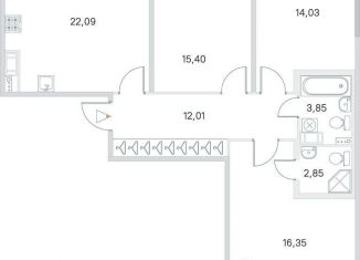 Продается трехкомнатная квартира, 90 м2, посёлок Стрельна, ЖК Любоград