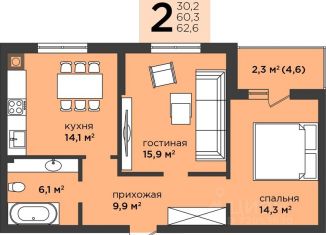 Продам 2-комнатную квартиру, 62.6 м2, Калининград, ЖК Лето, Автомобильная улица, с1