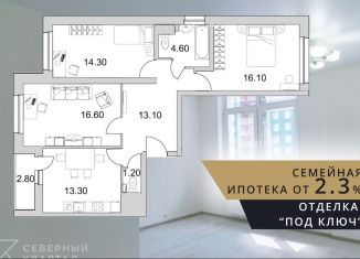 3-комнатная квартира на продажу, 81.4 м2, Санкт-Петербург, ЖК Поэт, улица Кустодиева, 3к3
