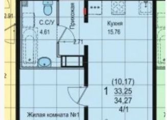 Продажа 1-комнатной квартиры, 34 м2, Екатеринбург, ЖК Меридиан, улица Евгения Савкова, 37