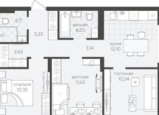 Продается трехкомнатная квартира, 62.8 м2, Тюмень, ЖК Скандиа Квартал у Озера