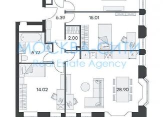 Продается трехкомнатная квартира, 91.1 м2, Москва, 1-я улица Ямского Поля, 28с3, метро Менделеевская