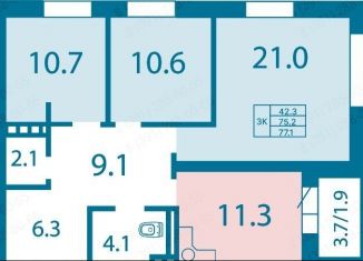 Продам 3-ком. квартиру, 77.1 м2, Красноярск, Ключевская улица, 63, ЖК Олимп