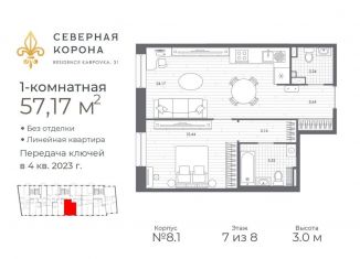 1-ком. квартира на продажу, 57.2 м2, Санкт-Петербург, метро Петроградская