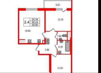 Продам двухкомнатную квартиру, 59.8 м2, Санкт-Петербург, ЖК Чистое Небо, Арцеуловская аллея, 15