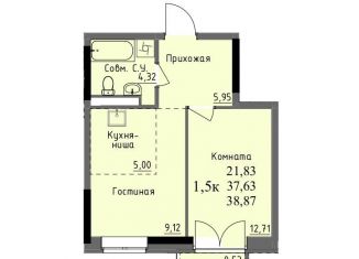 1-ком. квартира на продажу, 37.6 м2, Удмуртия, улица Ключевой Посёлок, 23литА