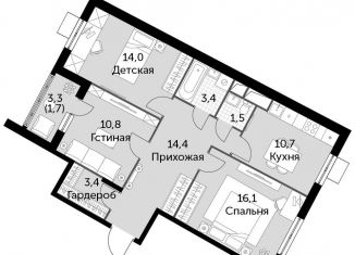 Продается 3-комнатная квартира, 76 м2, посёлок Развилка, ЖК Римский, Римский проезд, 7