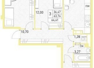 Продаю трехкомнатную квартиру, 64.4 м2, Балашиха, жилой комплекс Столичный, к23, ЖК Столичный