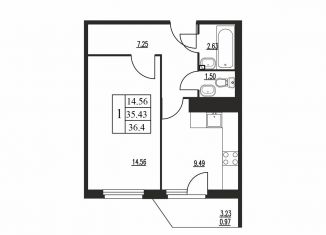 1-ком. квартира на продажу, 36.4 м2, деревня Куттузи, Константиновская улица