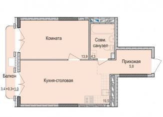 1-комнатная квартира на продажу, 44.1 м2, Ижевск, Центральный жилой район