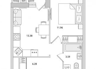 Продажа 1-комнатной квартиры, 35.1 м2, поселок Бугры