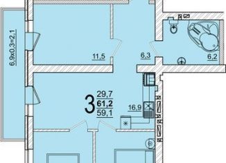 Продаю 3-комнатную квартиру, 61.2 м2, аул Новая Адыгея, ЖК Дарград