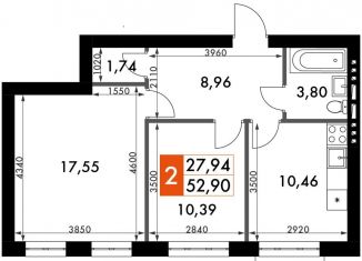 Продается двухкомнатная квартира, 52.9 м2, деревня Митькино, жилой комплекс Жаворонки Клаб, к4