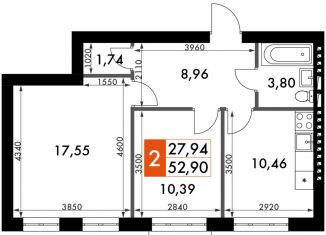 Продается двухкомнатная квартира, 52.9 м2, деревня Митькино, жилой комплекс Жаворонки Клаб, к4