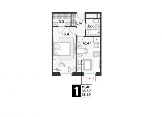 Продажа однокомнатной квартиры, 38.6 м2, Реутов