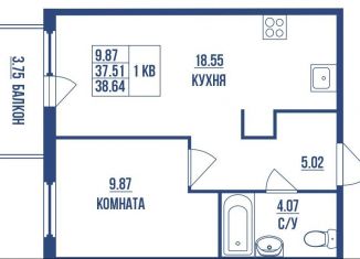 Продам однокомнатную квартиру, 38.6 м2, Санкт-Петербург, метро Пролетарская