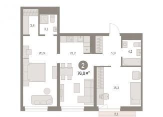 Продается 2-комнатная квартира, 76 м2, Московская область, жилой комплекс Первый Квартал, 5