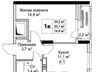 Продается однокомнатная квартира, 34.2 м2, Нижний Новгород, проспект Героев Донбасса, 2, ЖК Новая Кузнечиха