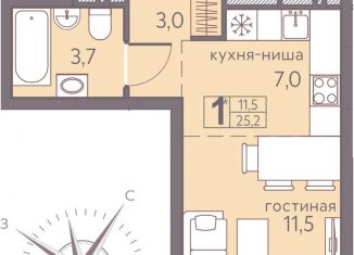 Продам квартиру студию, 25.2 м2, Пермь, Серебристая улица, 14, ЖК Погода