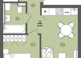 Продаю 1-комнатную квартиру, 43.4 м2, деревня Хохряки