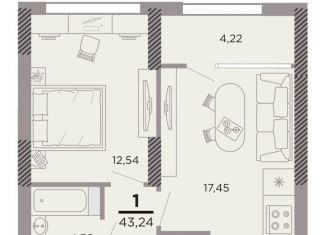 Продажа 1-комнатной квартиры, 43.2 м2, Рязань