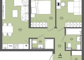 Продажа 2-ком. квартиры, 60.4 м2, деревня Хохряки