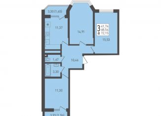 Продажа 3-комнатной квартиры, 72.2 м2, посёлок Берёзовый
