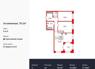 Продаю двухкомнатную квартиру, 78.1 м2, Санкт-Петербург, метро Крестовский остров