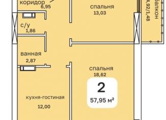Продажа двухкомнатной квартиры, 58 м2, Пермь, Пушкарская улица, 142А
