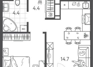 1-комнатная квартира на продажу, 37.4 м2, Краснодарский край, Колхозная улица, 5к3