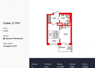 Продам квартиру студию, 21.8 м2, Калининград, Московский район