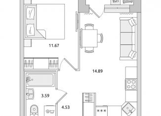 Продажа однокомнатной квартиры, 34.8 м2, поселок Бугры