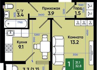 Продается 1-ком. квартира, 32.8 м2, Батайск