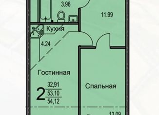 Однокомнатная квартира на продажу, 54.1 м2, Воронеж, улица Суворова, 122В, ЖК Берег