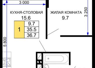 Однокомнатная квартира на продажу, 36.7 м2, Краснодар