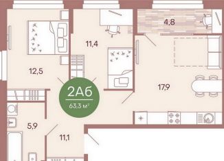 Двухкомнатная квартира на продажу, 62.8 м2, Пенза, жилой комплекс Норвуд, с6