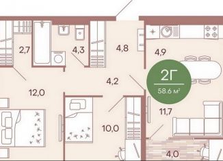 Продам 2-комнатную квартиру, 58.6 м2, Пенза, жилой комплекс Норвуд, с6