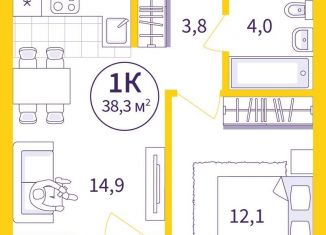 1-комнатная квартира на продажу, 36.5 м2, Екатеринбург, ЖК Астон Сезоны