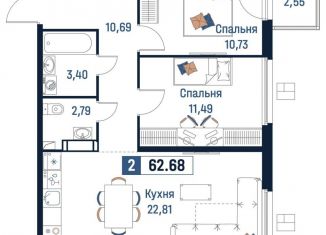 Продается 2-комнатная квартира, 62.7 м2, Ленинградская область