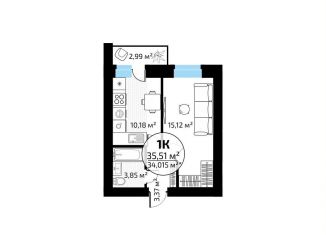 1-комнатная квартира на продажу, 35.5 м2, Самара, метро Юнгородок