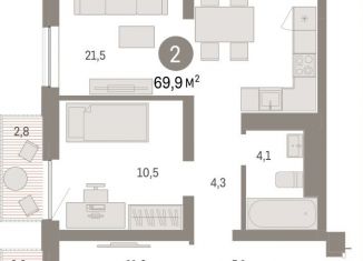 Продам 2-комнатную квартиру, 69.9 м2, Новосибирская область