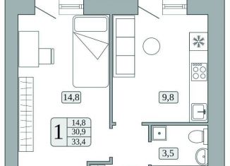 Продается однокомнатная квартира, 30.9 м2, поселок городского типа Стройкерамика