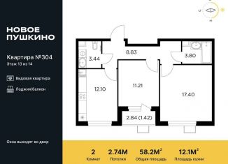 Продается двухкомнатная квартира, 58.2 м2, Пушкино, жилой комплекс Новое Пушкино, к23