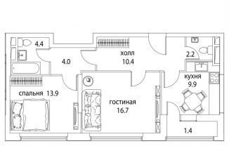 Продаю двухкомнатную квартиру, 64 м2, Москва, бульвар Сенкевича