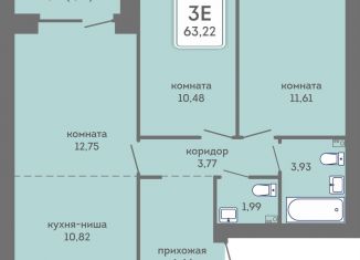 Трехкомнатная квартира на продажу, 63.2 м2, Пермь